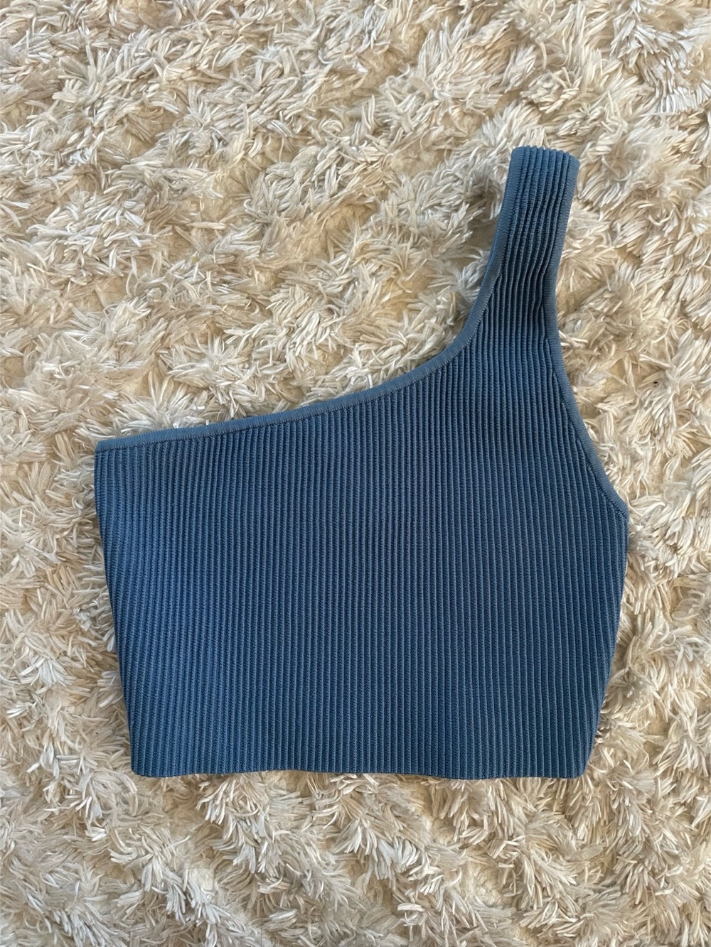 Aritzia Sculpt Knit One-Shoulder Cropped Tank Blue